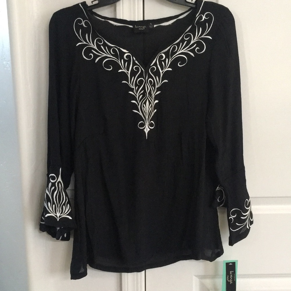 New Lavanya Petite Bell Sleeve Embroidered Top, PL